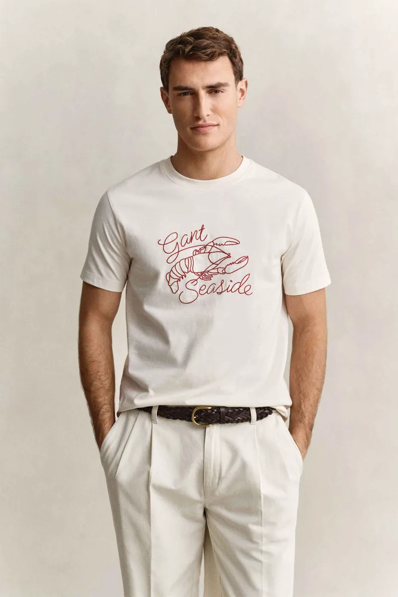 Gant ανδρικό T-shirt με graphic print Regular Fit - 2003443 Κρέμ