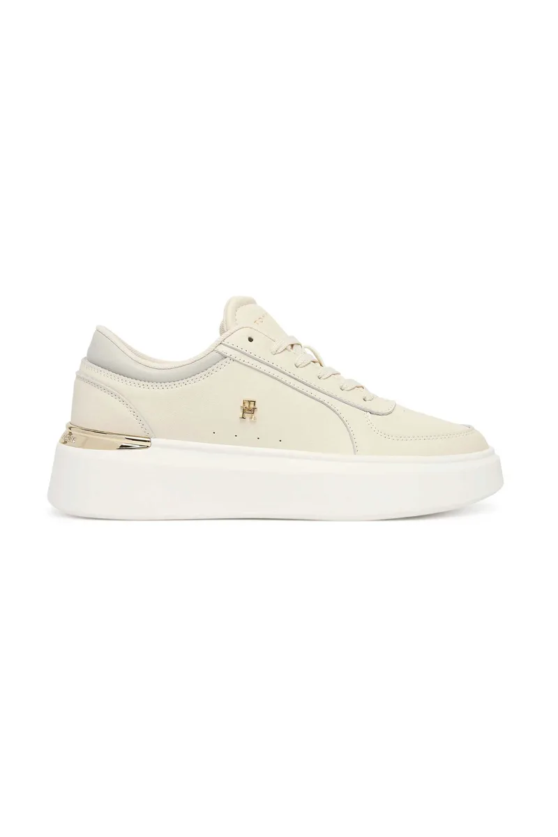 Tommy Jeans γυναικεία δερμάτινα sneakers με μεταλλικό μονόγραμμα - FW0FW09364 Εκρού