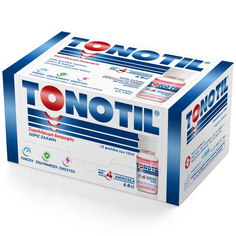Tonotil Συμπλήρωμα Διατροφής με 4 Αμινοξέα & B12 για Τόνωση, Ενδυνάμωση & Ενίσχυση του Οργανισμού 15 vials x 10ml