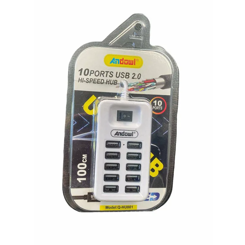 Andowl USB 2.0 Hub 10 Θυρών με σύνδεση USB-A Λευκό