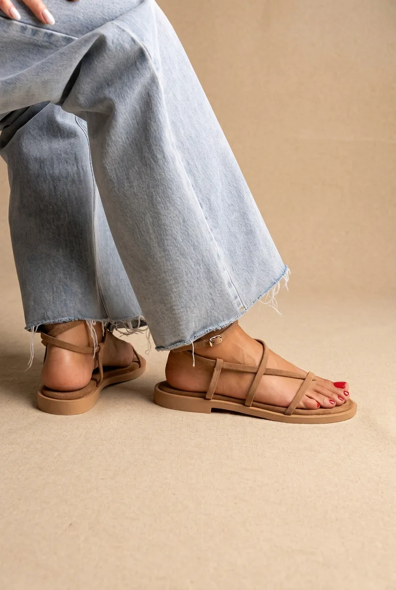 TFP Strappy Sandals Ankle Strap - L8 VAMOS - Μπεζ Suede