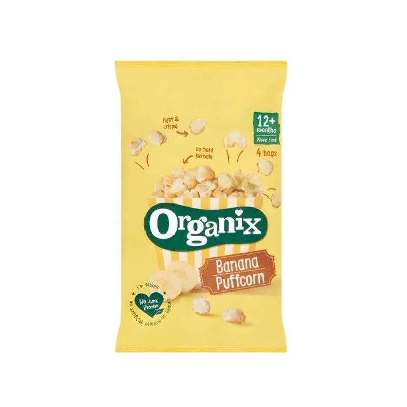 Πολυσυσκευασία Βιολογικά Pop Corn 'Banana Puffcorn' +(12μ) - Organix - (4x10gr) Ηνωμένο Βασίλειο No Sugar Added Gluten Free Lactose Free Vegan Organic Palm Oil Free