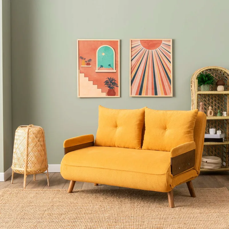 Διθέσιος Καναπές-Κρεβάτι Cosmo 2-Seater - Bohemian Mustard 859Ftn2728 (120x42x65)