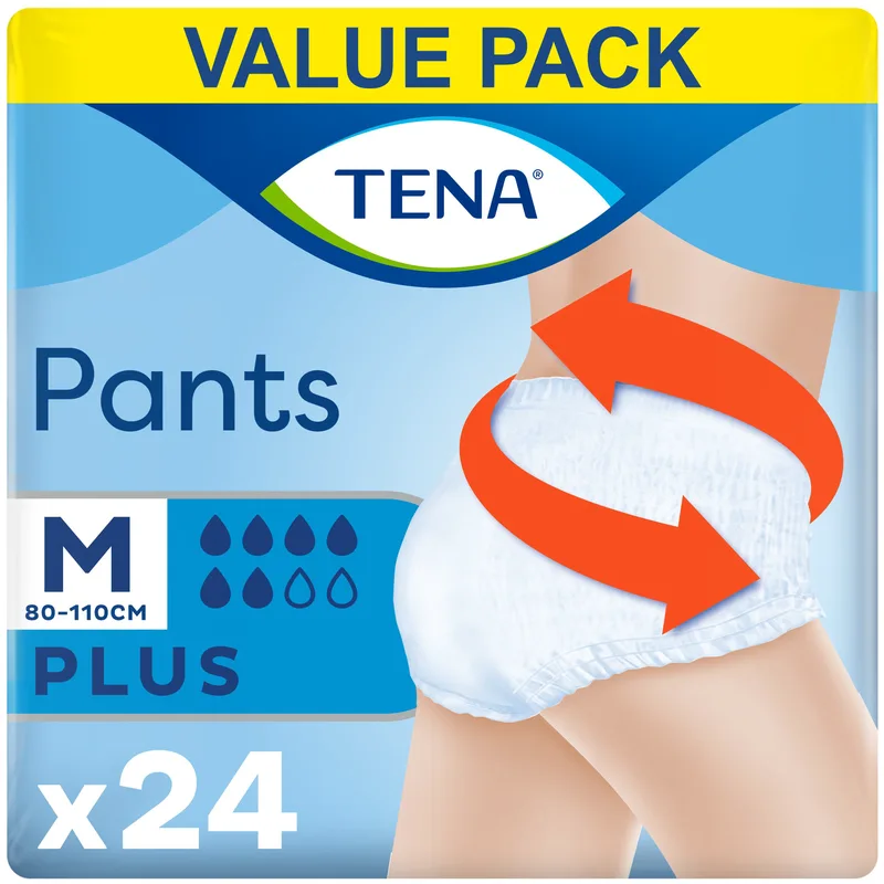 Tena Value Pack Pants Plus Άνετα & Αξιόπιστα Εσώρουχα μιας Χρήσης για Μέτρια προς Βαριά Μορφή Ακράτειας 24 Τεμάχια - Medium 80-110cm