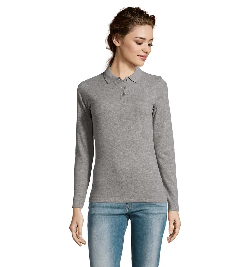 Γυναικείο μακρυμάνικο πόλο πικέ Sol's Perfect LSL Women - 02083 Grey Melange