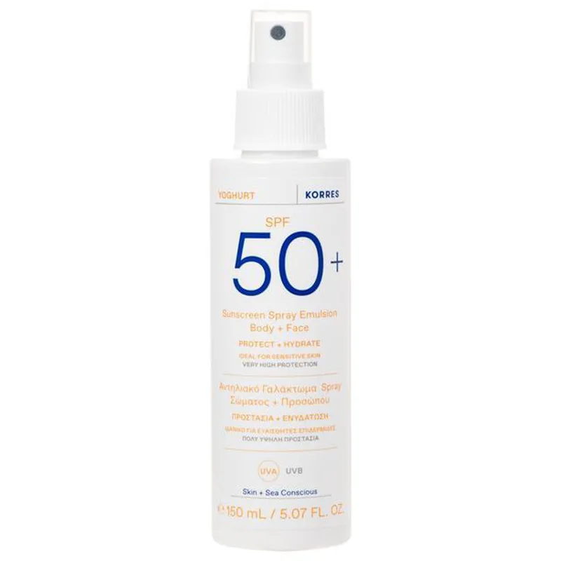 Korres Yoghurt Emulsion Body & Face Protect & Hydrate Sunscreen Spray Spf50+, 150ml,Ενυδατικό Αντηλιακό Γαλάκτωμα Σπρέι Σώματος & Προσώπου Πολύ Υψηλής Προστασίας