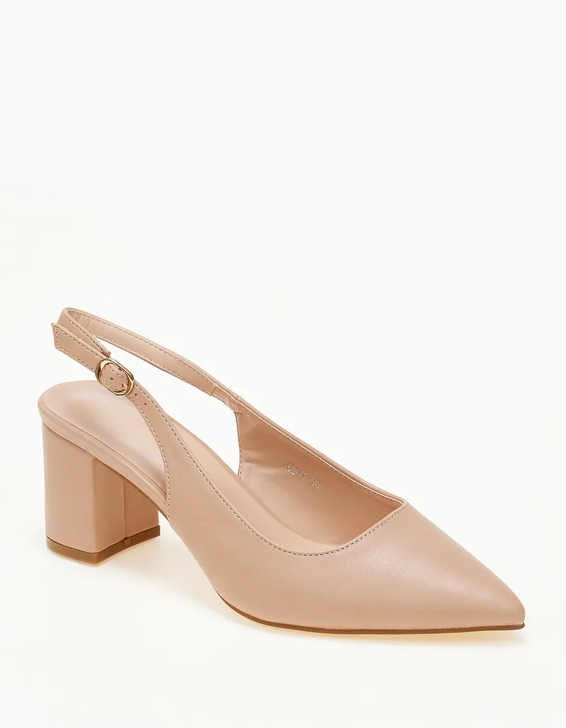 Open heel μυτερές γόβες με χοντρό τακούνι - Nude