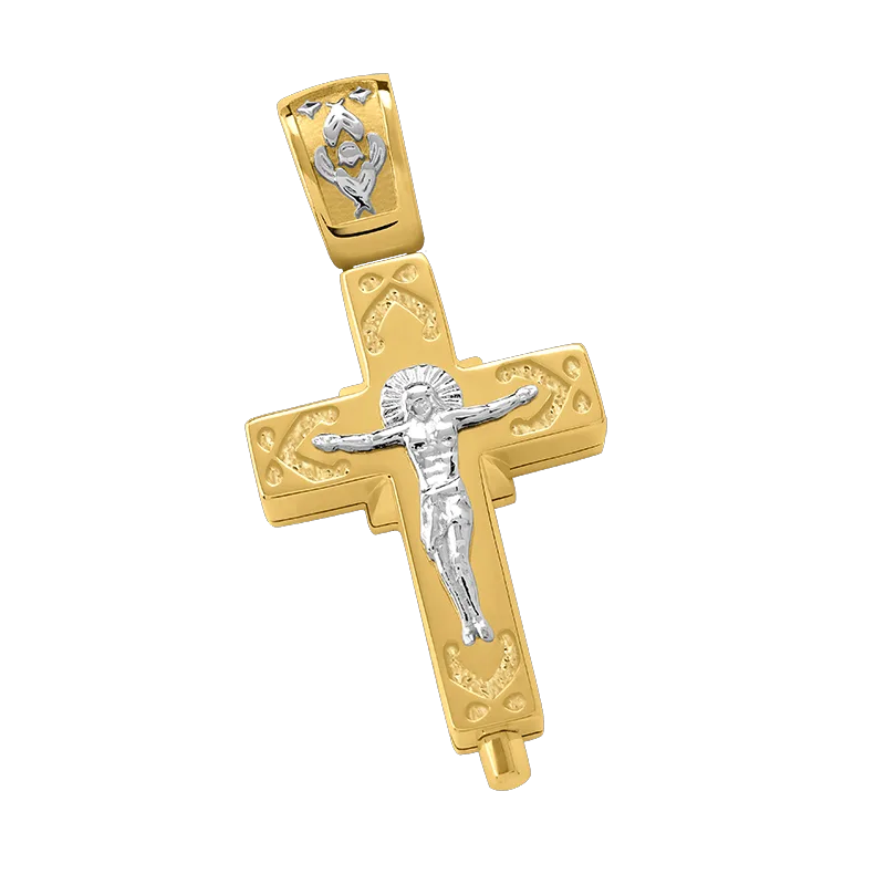 Σταυρός θήκη δίχρωμος με εσταυρωμένο σε χρυσό Κ14