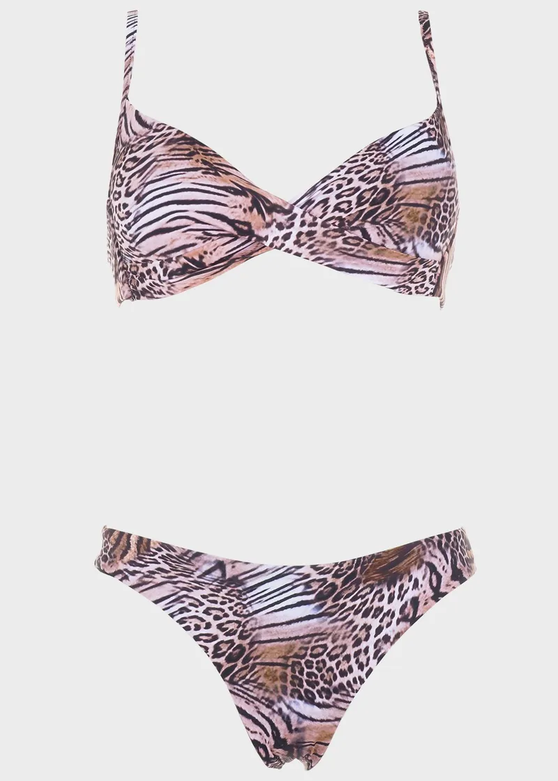 Γυναικείο σετ μπικίνι animal print .Καλύπτει B Cup ΡΟΖ