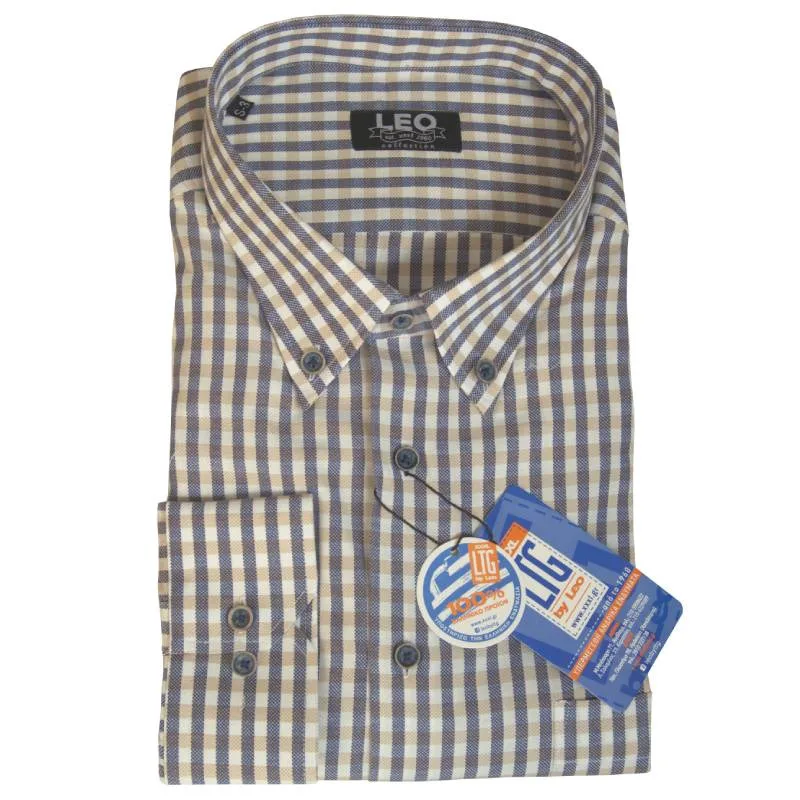 Πουκάμισο καρό γαλλικής ραφής "Malta Sunstorm" by Leo Collection - Dark Blue/Dry Tobacco