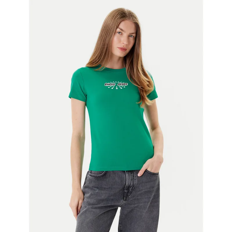 Guess Jeans T-Shirt W5YI04 J1314 Πράσινο Slim Fit