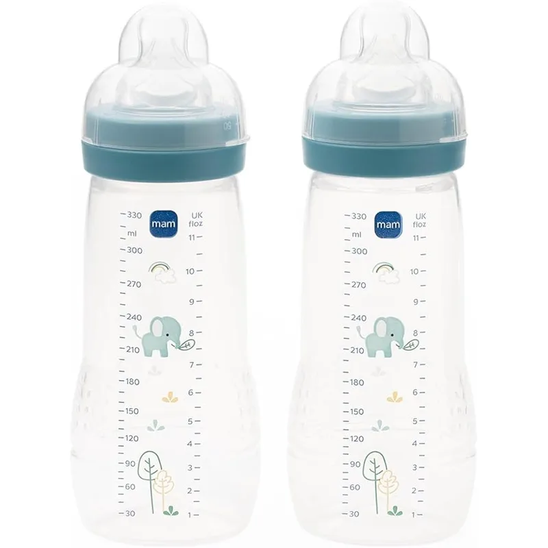 Mam Easy Active Baby Bottle 4m+ Μπιμπερό Πολυπροπυλενίου με Θηλή Σιλικόνης Μεγάλης Ροής, Κωδ 365SBc 330ml 2 Τεμάχια - Μπλε