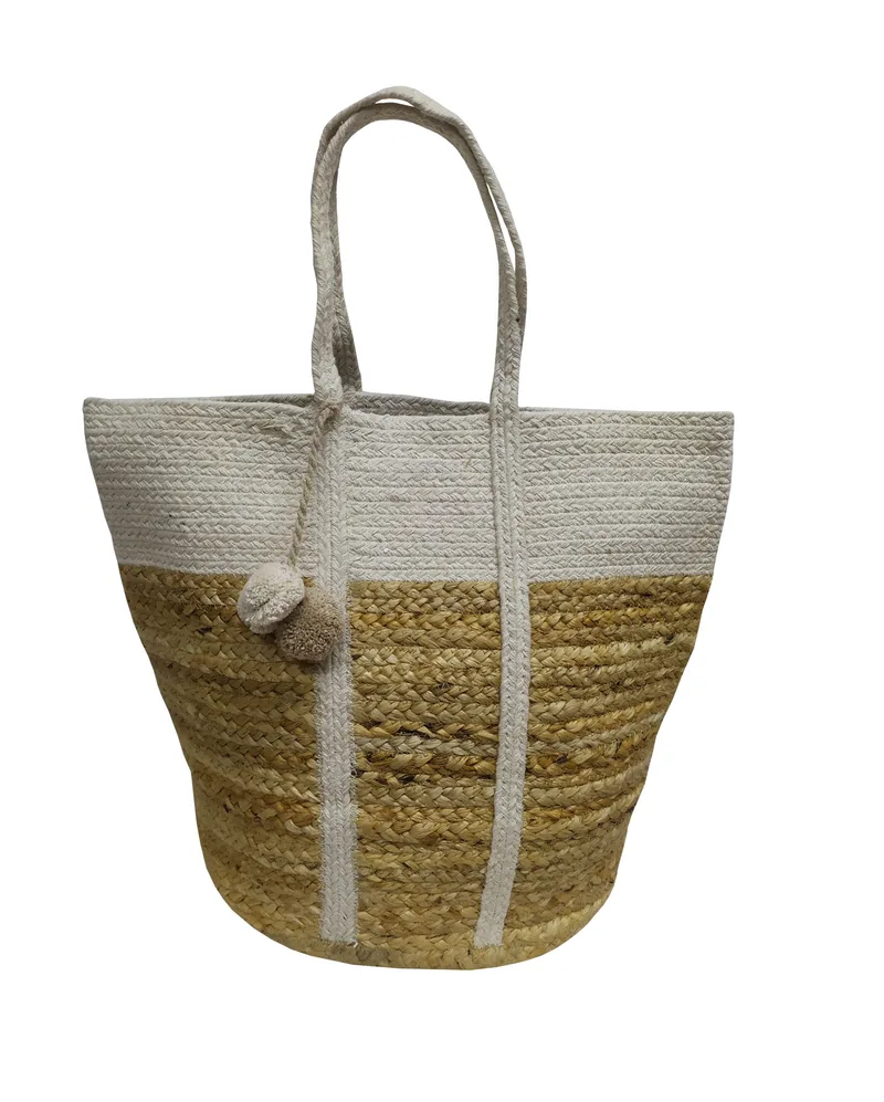Τσάντα Θαλάσσης Jute Natural-Off White 40x50εκ. Design 10 Komvos Home 7012255-1 (Χρώμα: Λευκό, Ύφασμα: Jute (γιούτα)) - KOMVOS HOME - 7012255-1