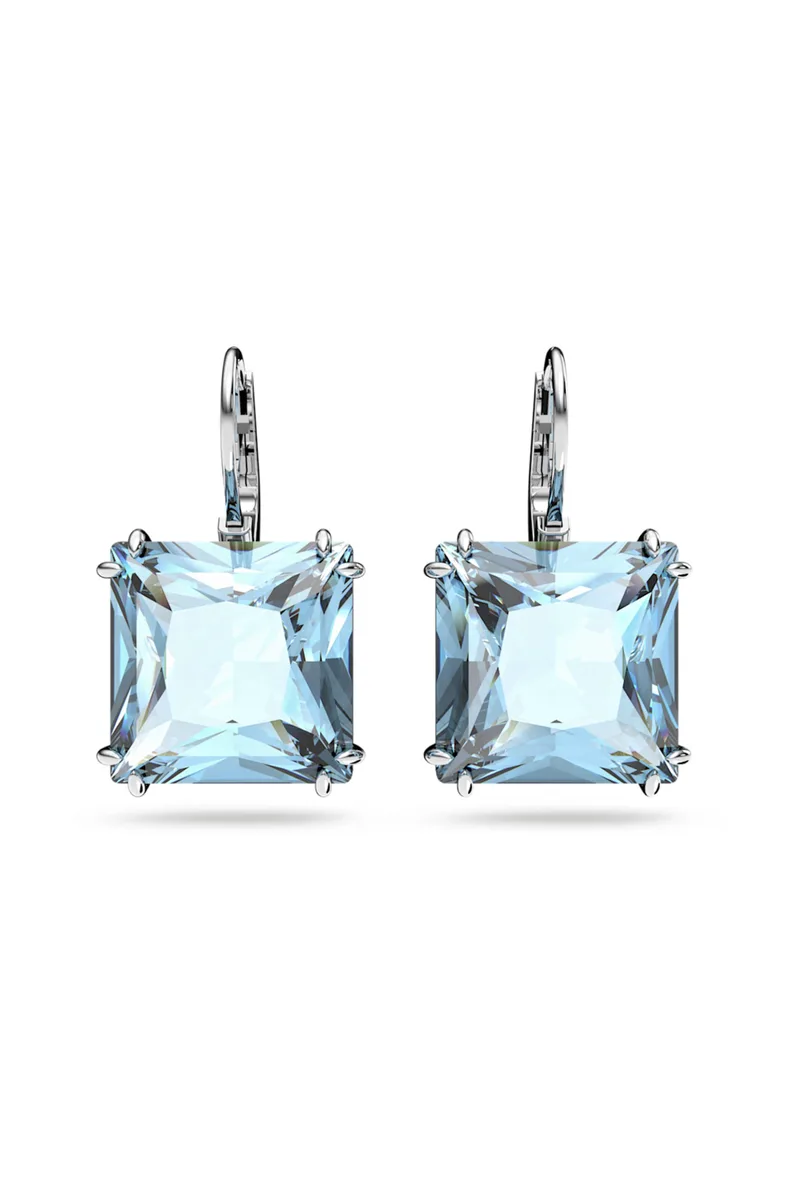 Swarovski γυναικεία σκουλαρίκια-σταγόνα τετράγωνη κοπή, μπλε, επιμετάλλωση ροδίου "Millenia" - 5619472