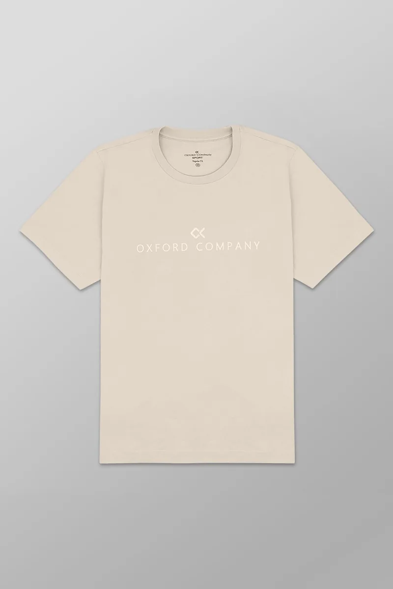 Oxford Company ανδρικό T-shirt μονόχρωμο με κεντημένο λογότυπο Regular Fit - K501-MZ20.02 Εκρού