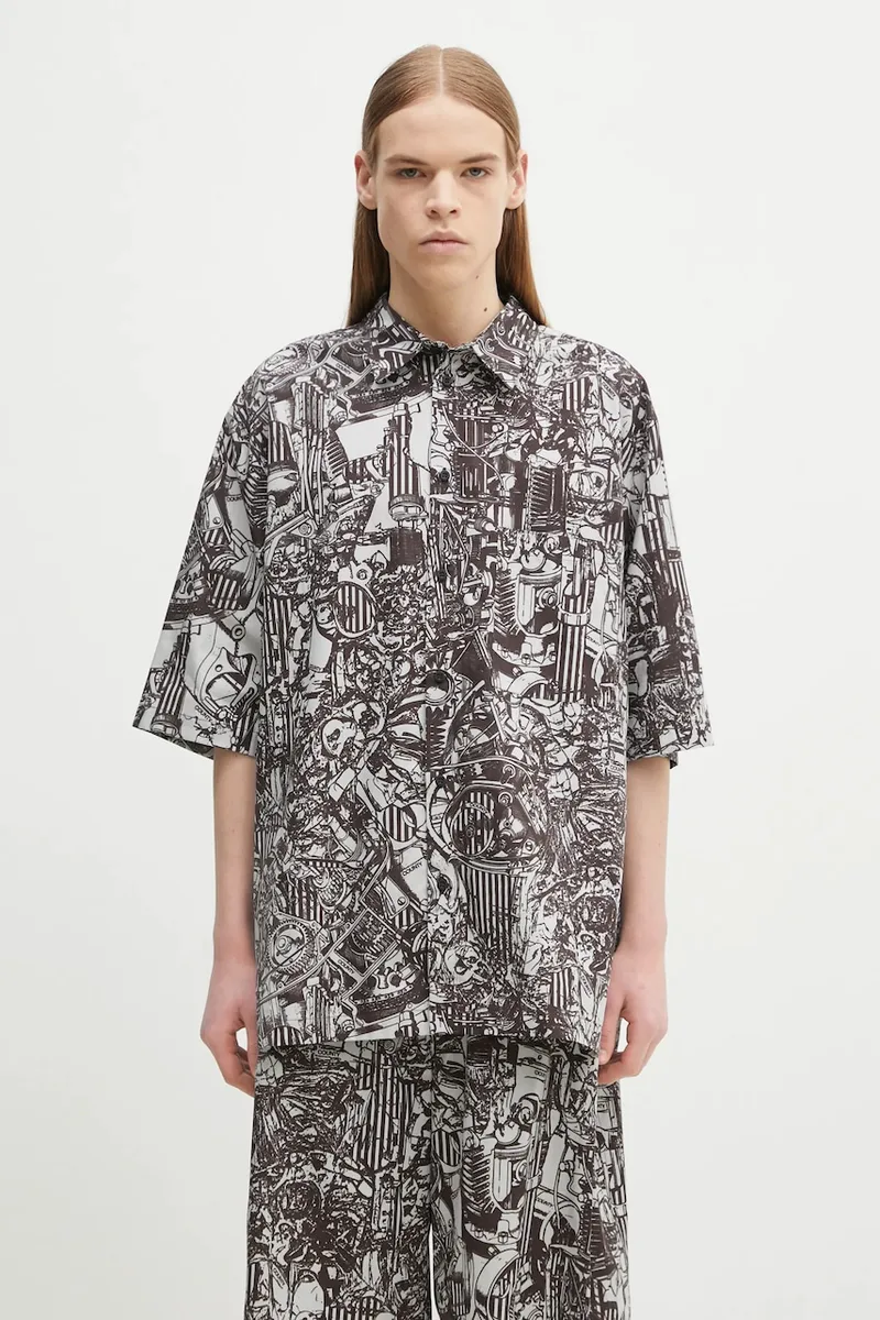 Βαμβακερό πουκάμισο Marcelo Burlon Aop Mech Bowling Shirt Dark Grey Medium
