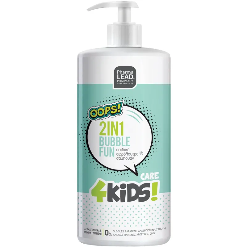 Pharmalead 4Kids 2in1 Bubble Fun Παιδικό Αφρόλουτρο - Σαμπουάν με Άρωμα Πράσινο Μήλο 1Lt