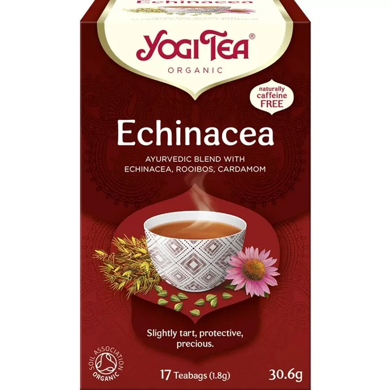 Yogi Tea Echinacea Ayurvedic Blend 17 Teabags (17 Φακελάκια x 1.8g),Ρόφημα Βοτάνων για τη Γρίπη & το Κρυολόγημα με Εχινάκεια