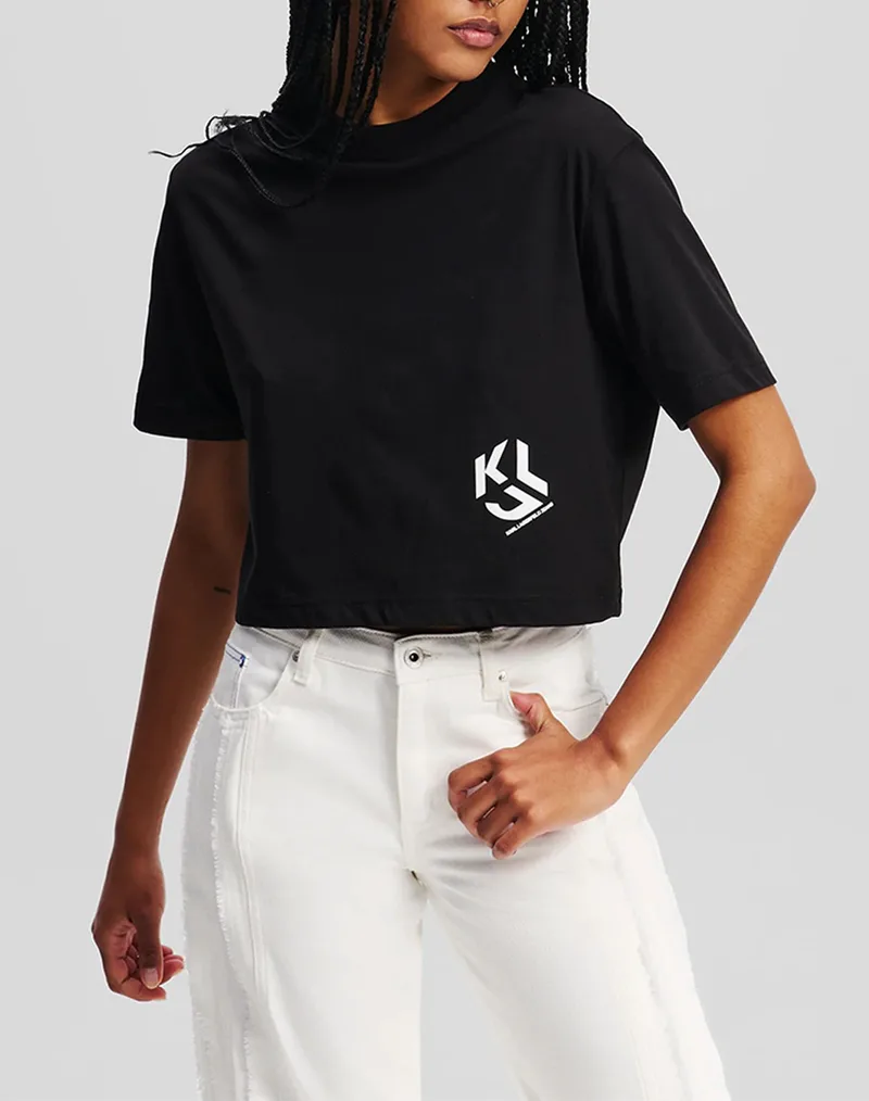 KARL LAGERFELD JEANS KLJ REG CROPPED MONOGRAM TEE A2W17076-999 Black