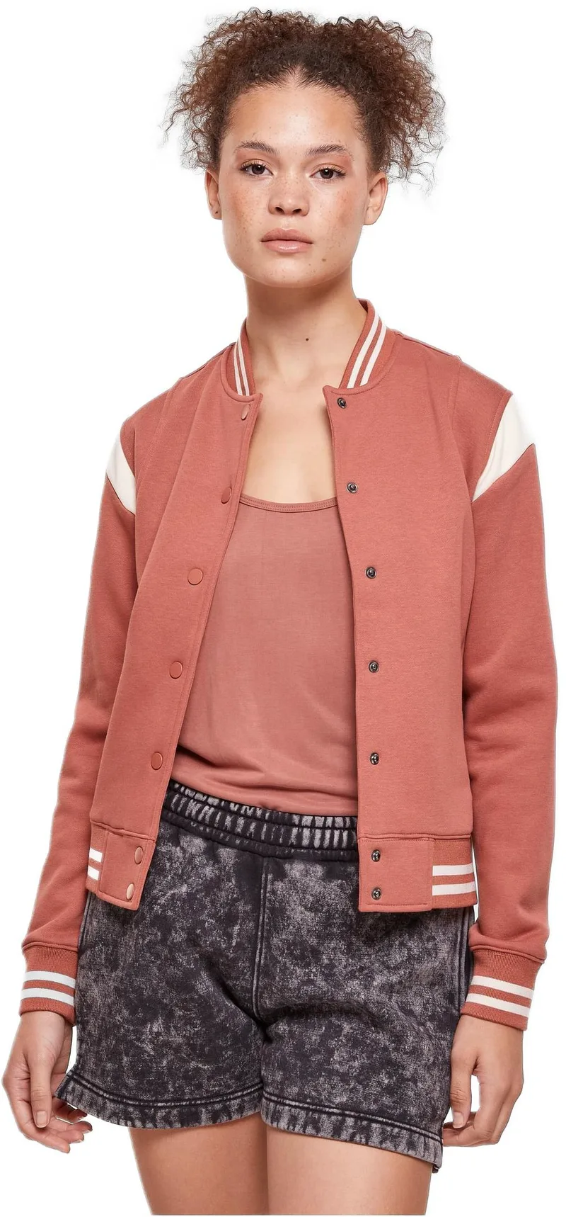Ladies Inset College Sweat Jacket Urban Classics TB2618-04433 terracotta/whitesand