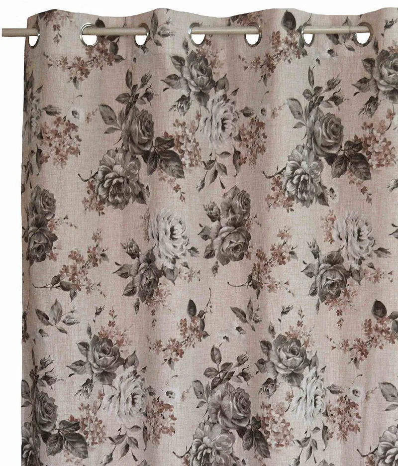 ΚΟΥΡΤΙΝΑ ΜΕ ΤΡΟΥΚΣ DECOCRAFT ΛΟΝΕΤΑ ROSES ΓΚΡΙ 140X260CM