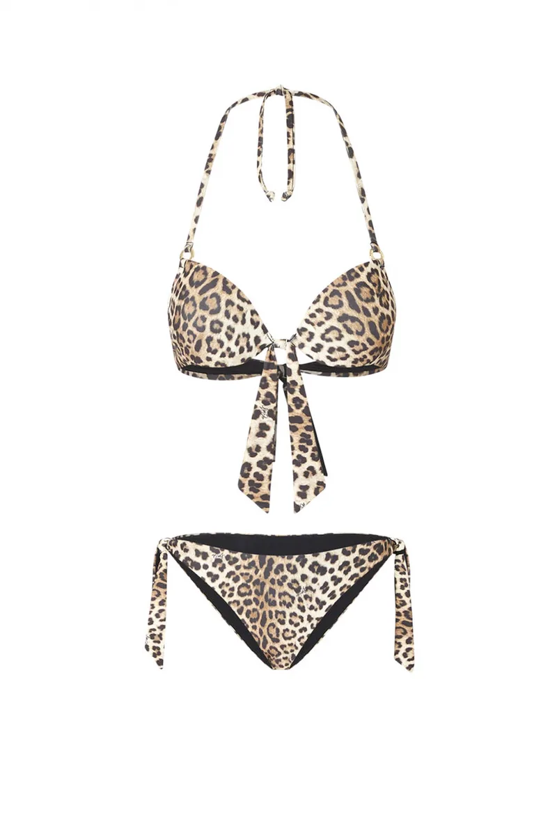 LIU-JO ΜΑΓΙΩ BIKINI LEOPARD PRINT LOGO ΜΠΕΖ-ΚΑΦΕ