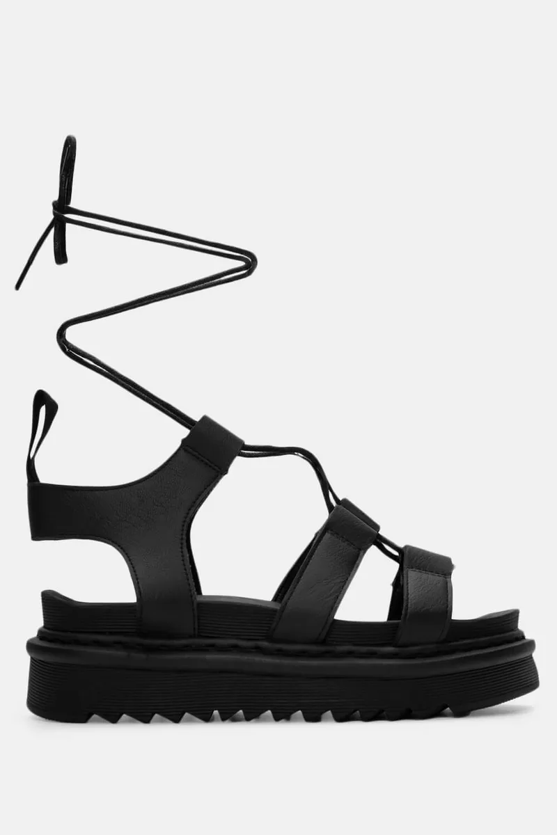 Σανδάλια Flatform με Κορδόνια Lace Up - Μαύρο