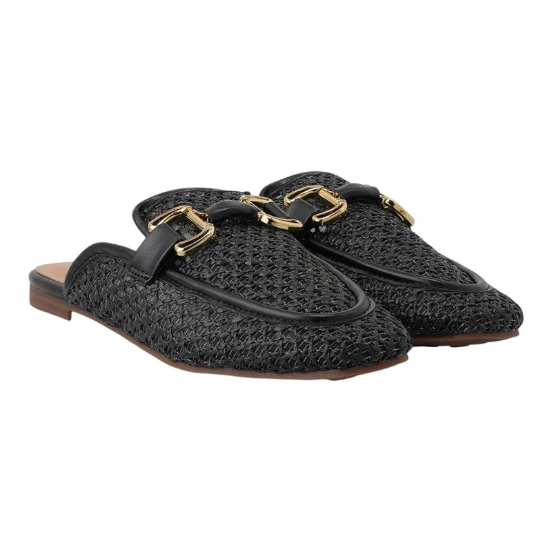 Exe Shoes Γυναικεία Παπούτσια MULES 71S-921 Μαύρο Ψάθα W471S9211H23