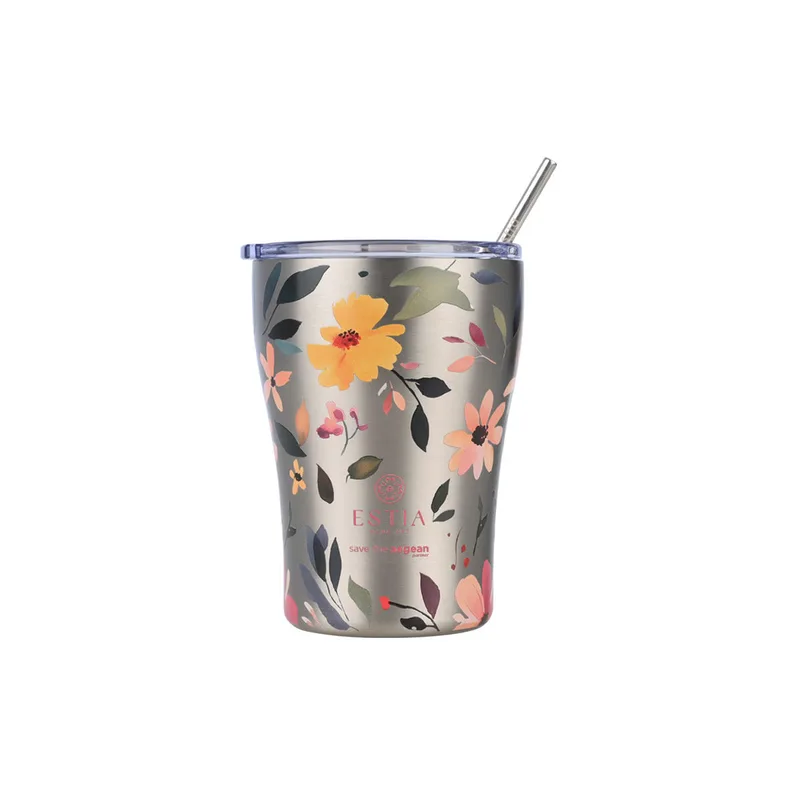 Θερμός-Ποτήρι Ανοξείδωτο Coffee Mug Silver Botanic Save The Aegean 350ml-9x13εκ. Estia 01-31787 (Υλικό: Ανοξείδωτο) - estia - 01-31787