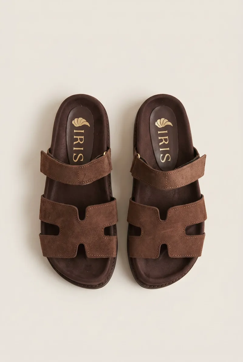 IRIS Flatform Sandals Velcro Strap - ELI 101-FUSBET 6671 - Καφέ Σουέτ