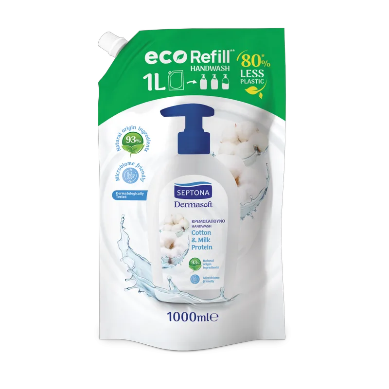 Septona Dermasoft Κρεμοσάπουνο Cotton & Milk Protein Ανταλλακτικό 1000ml