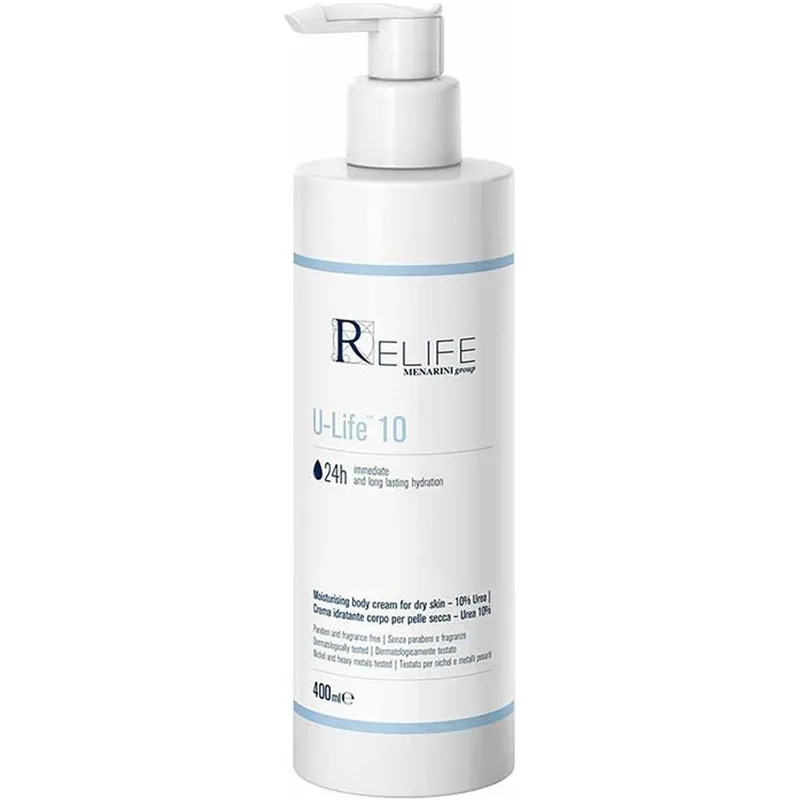 Menarini Relife U-Life 10 Moisturizing Body Cream 10% Urea 400ml,Ενυδατική Κρέμα Σώματος με 10% Ουρία Κατάλληλη για Ξηρές & Πολύ Ξηρές Επιδερμίδες με Αντλία