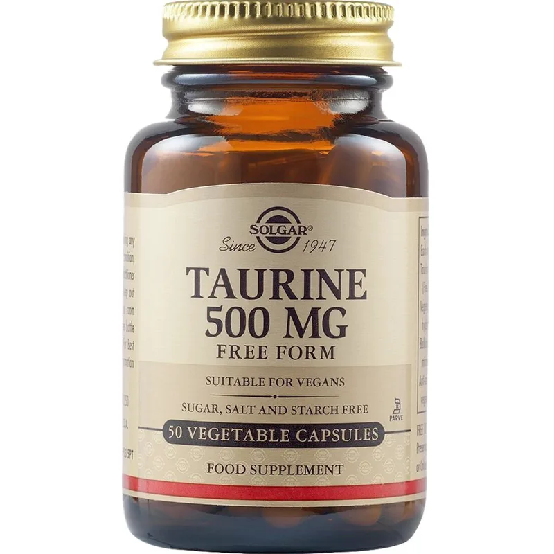 Solgar Taurine 500mg Συμπλήρωμα Διατροφής Αμινοξέος Ταυρίνης για Ενέργεια, Καλή Λειτουργία της Καρδιάς & Εγκεφάλου με Αντιοξειδωτικές Ιδιότητες 50veg.caps