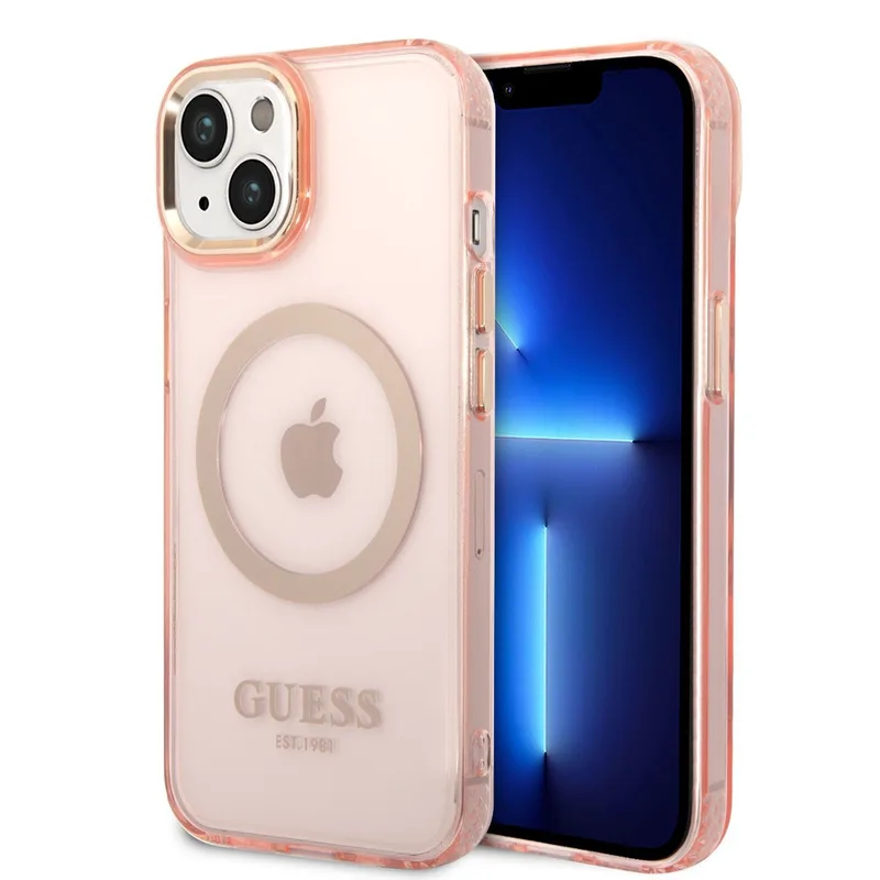 Θήκη Guess Flowers Wreath Clear Ροζ Magsafe iPhone 13/14