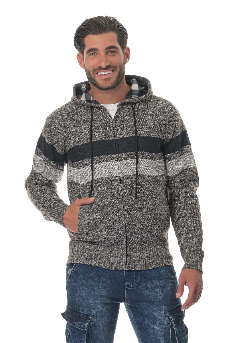 Ανδρική ζακέτα κουκούλα ρίγες fleece επένδυση ELEPHANT