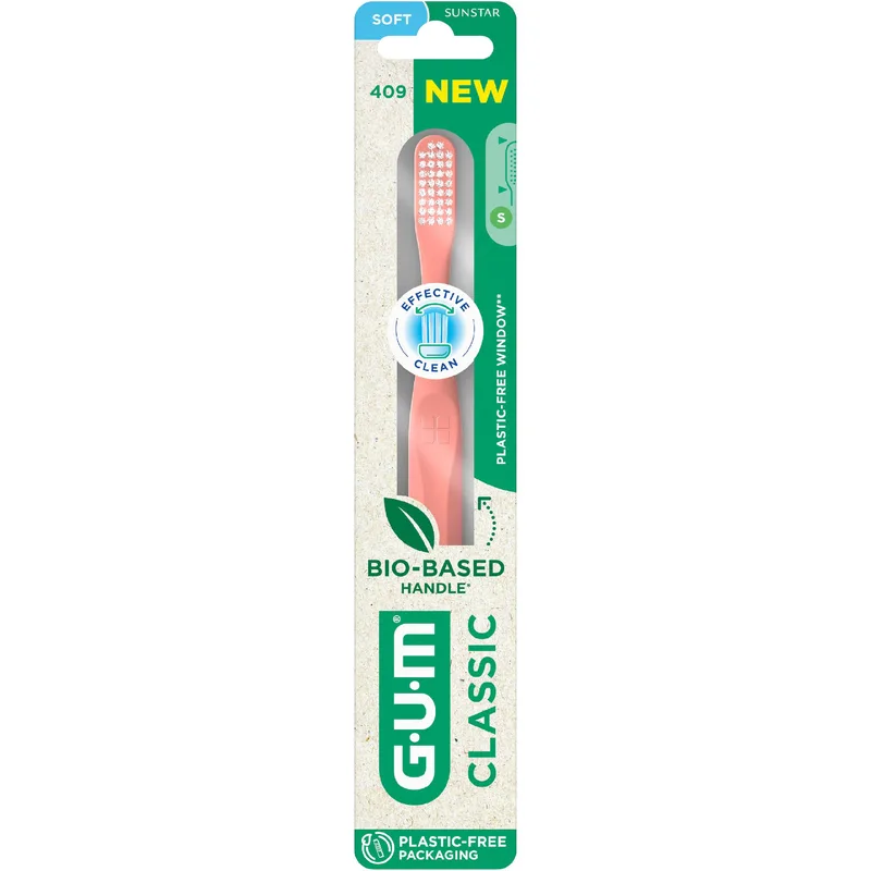 Gum Classic 409 Soft Toothbrush Μαλακή Οδοντόβουρτσα για την Καθημερινή Φροντίδα των Δοντιών & των Ούλων 1 Τεμάχιο - Ροζ