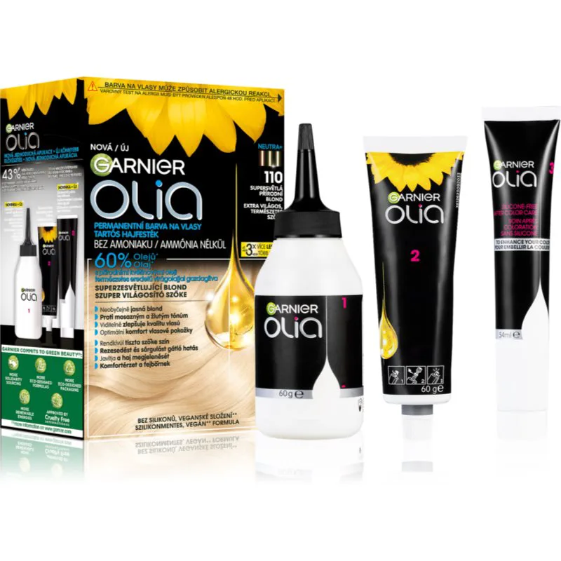 Garnier Olia Big Kit μόνιμη βαφή μαλλιών απόχρωση 110 Super Light Natural Blonde 1 τμχ