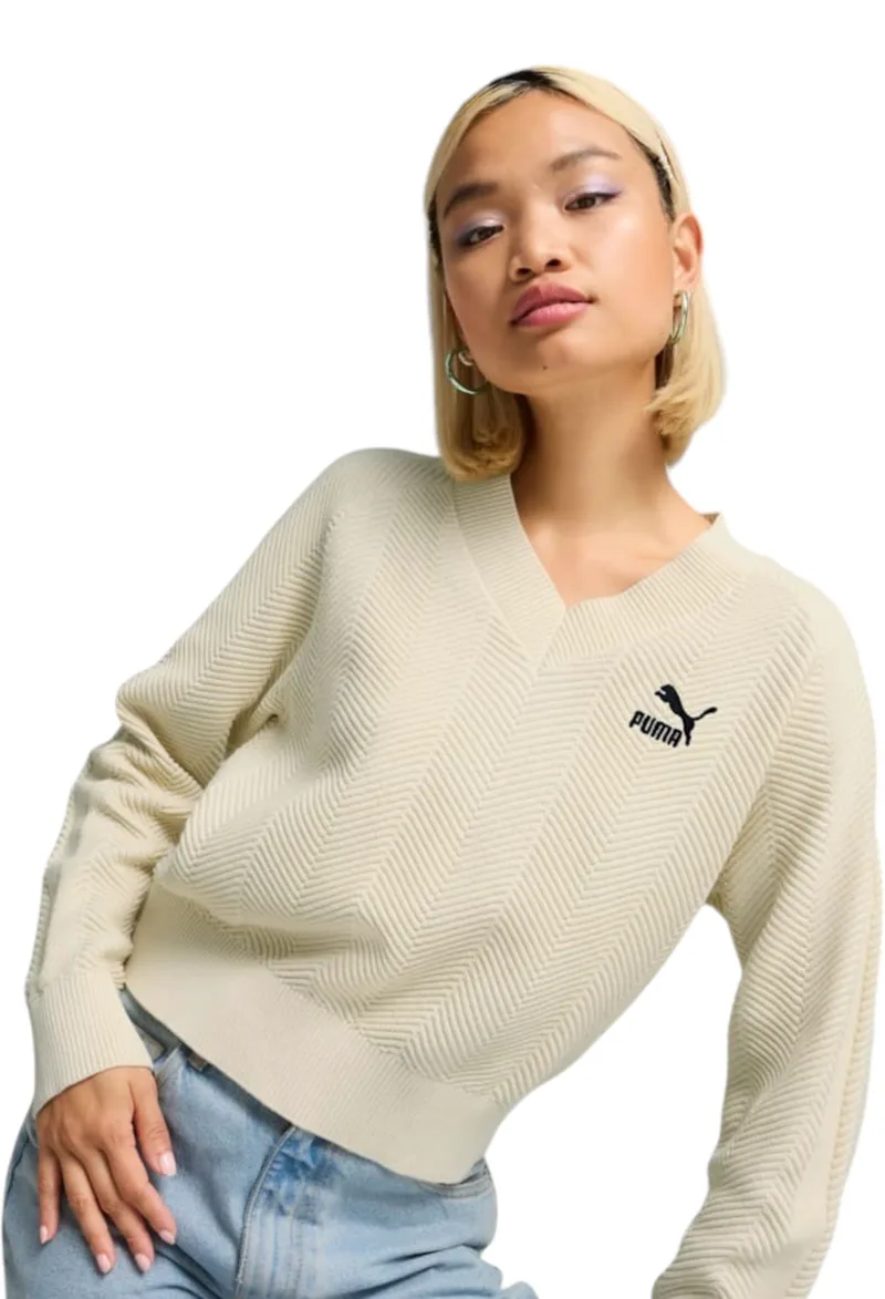 Μπλούζα Μακρυμάνικη Puma T7 Knitted V-Neck Crew 627471-87 Γυναικείο