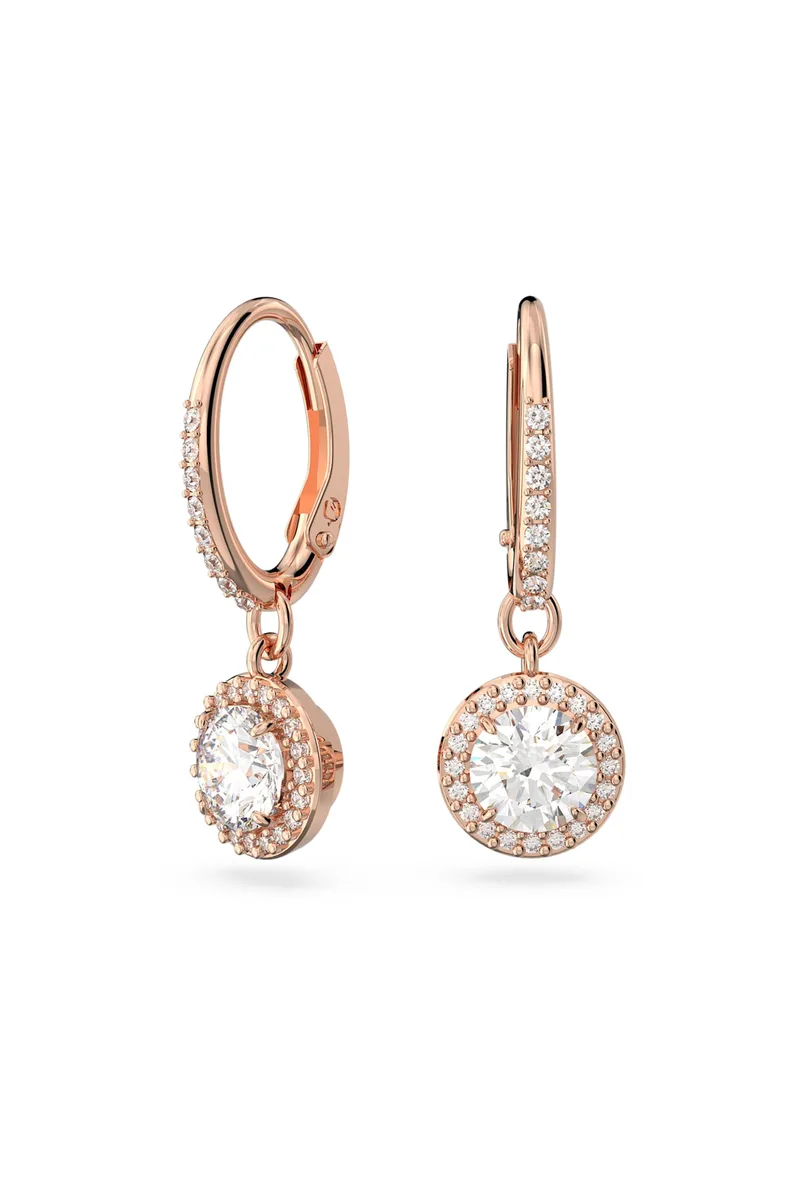 Swarovski γυναικεία σκουλαρίκια σταγόνα στρογγυλή κοπή, pavé, λευκά, επιμετάλλωση σε ροζ χρυσαφί τόνο "Constella" - 5638769