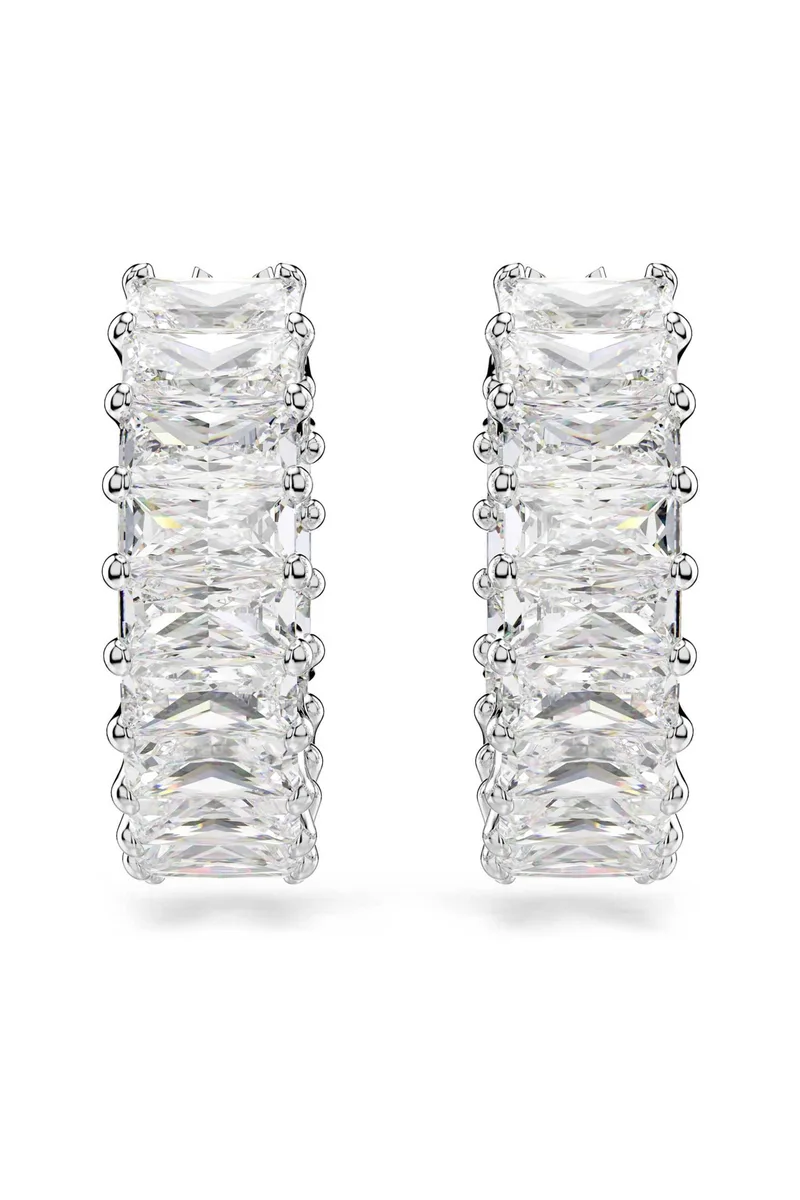 Swarovski γυναικείοι κρίκοι κοπή baguette, λευκά, επιμετάλλωση ροδίου "Matrix" - 5733397