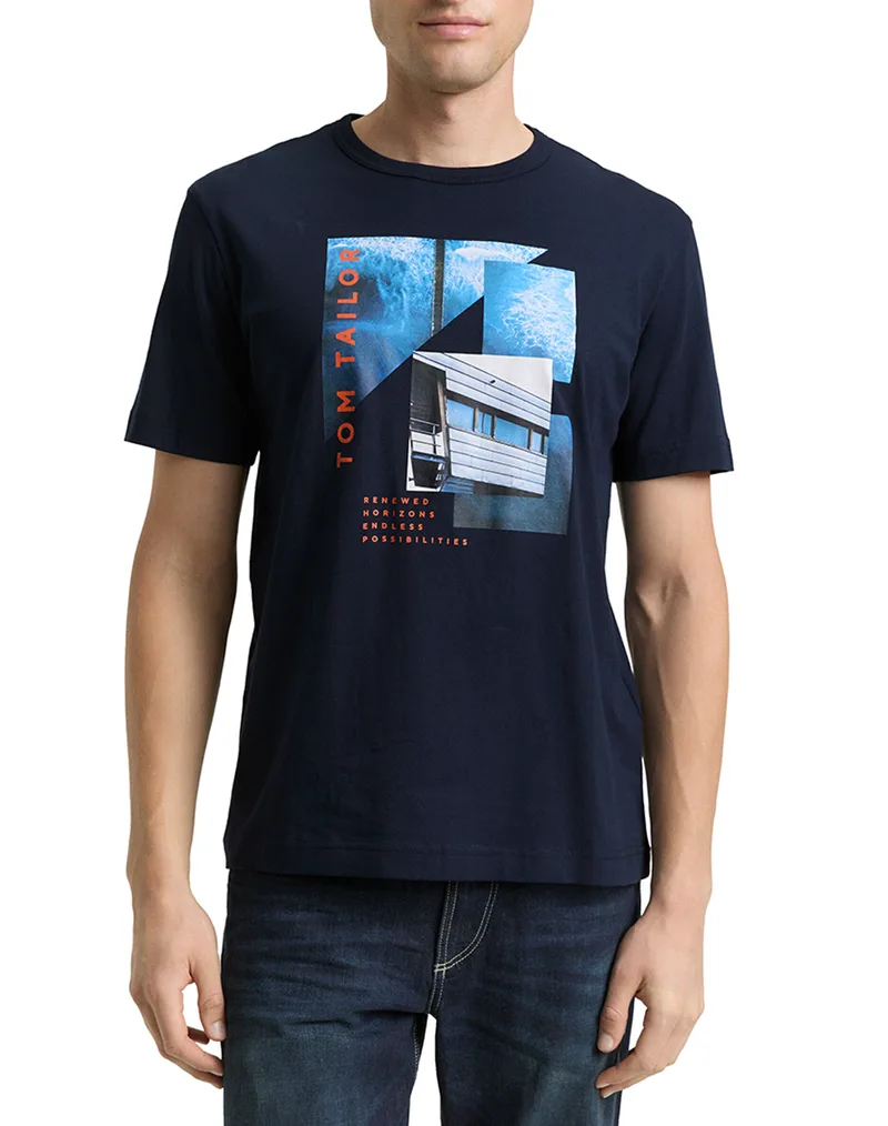 TOM TAILOR T-SHIRT WITH PHOT ΜΠΛΟΥΖΑ ΑΝΔΡΙΚΟ 1048650-10668 DarkBlue