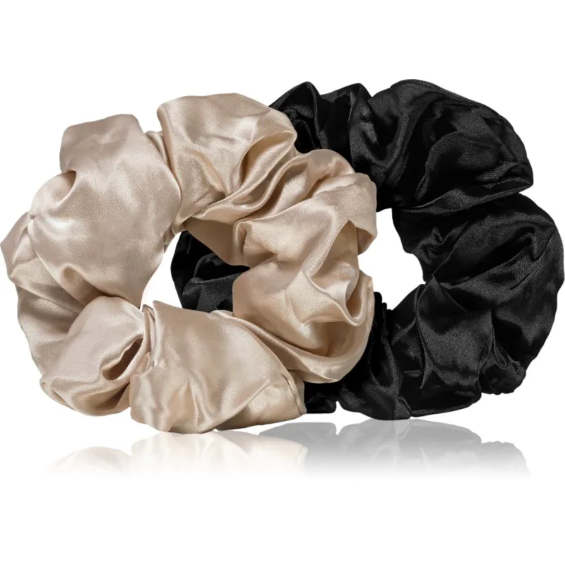 BrushArt Hair Large satin scrunchie set λαστιχάκια για τα μαλλιά Cream & Black