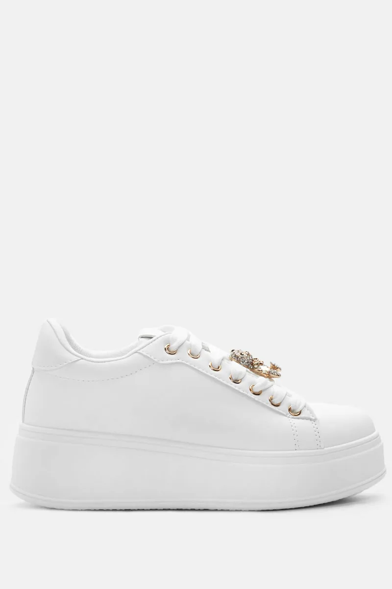 Sneakers Δίσολα με Διακοσμητικό Αρκουδάκι απο Strass - Λευκό
