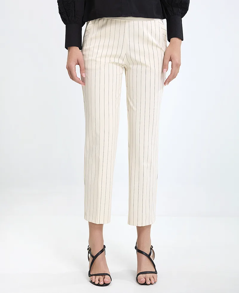 Ariela Montero Γυναικείο Παντελόνι Slim Fit Ριγέ Εκρού