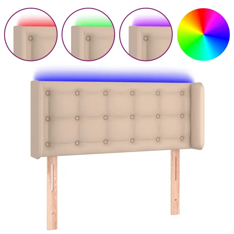 vidaXL Κεφαλάρι Κρεβατιού LED Καπουτσίνο 93x16x78/88 εκ. Συνθετ. Δέρμα