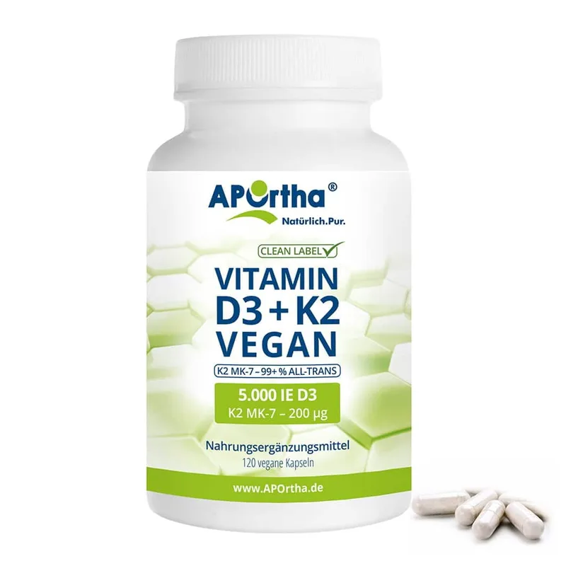 Aportha Vitamin D3 5000IU+k2 200mcg VEGAN -120caps