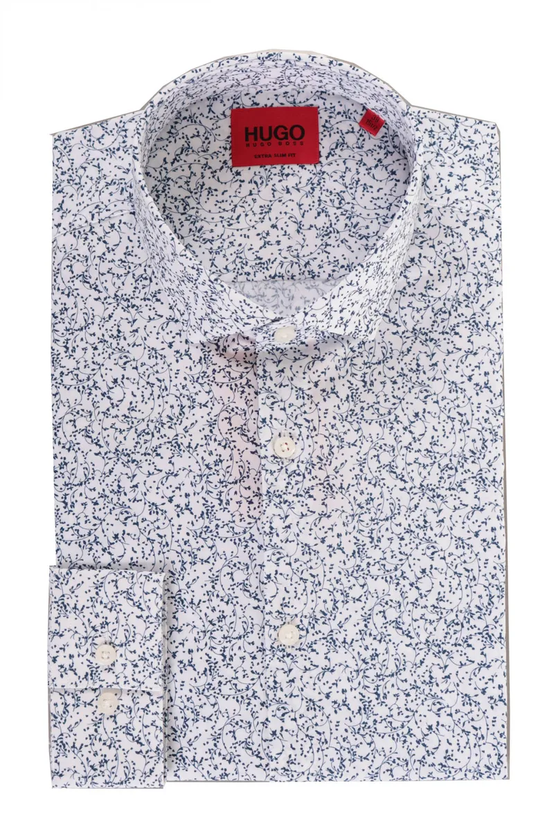 HUGO ΠΟΥΚΑΜΙΣΟ ALL OVER PRINT EXTRA SLIM FIT ERONDO ΜΠΛΕ-ΛΕΥΚΟ