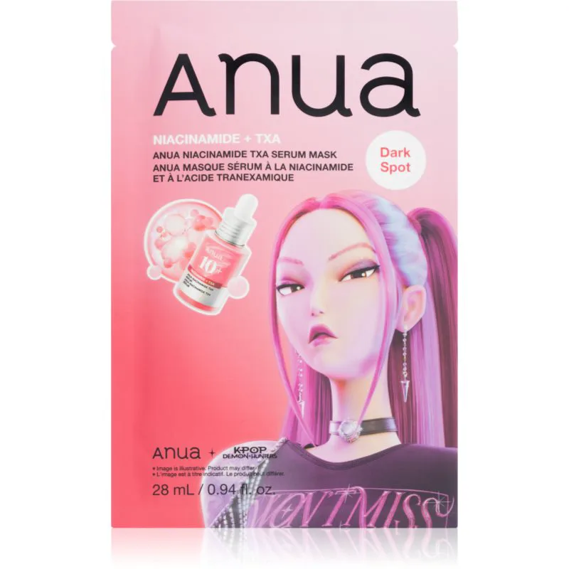 Anua K-Pop Demon Hunters Niacinamide TXA Serum Mask λαμπρυντική υφασμάτινη μάσκα λάμψης με ενυδατικό αποτέλεσμα 28 ml