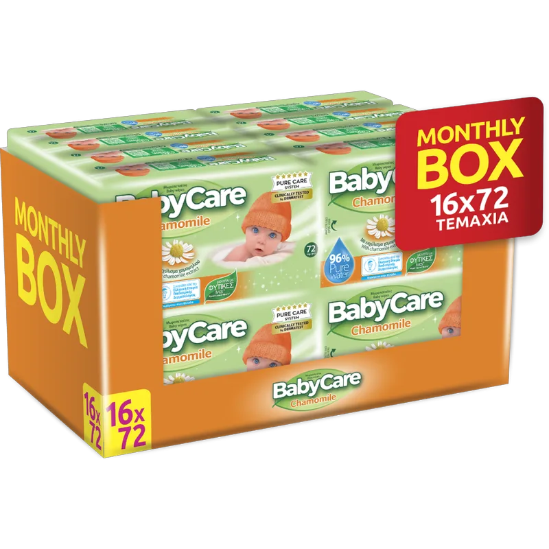 Μωρομάντηλα BabyCare Χαμομήλι Pure Water Super Value Box 1152τεμ (16x72τμχ)