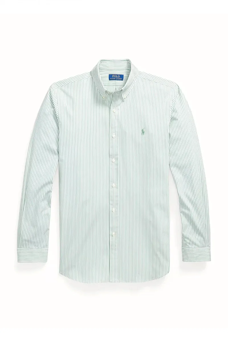 RALPH LAUREN ΠΟΥΚΑΜΙΣΟ ΡΙΓΕ CUSTOM FIT STRETCH ΠΡΑΣΙΝΟ-ΛΕΥΚΟ